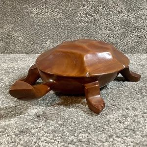 Wood Turtle Bowl with lid Vintage from Haiti